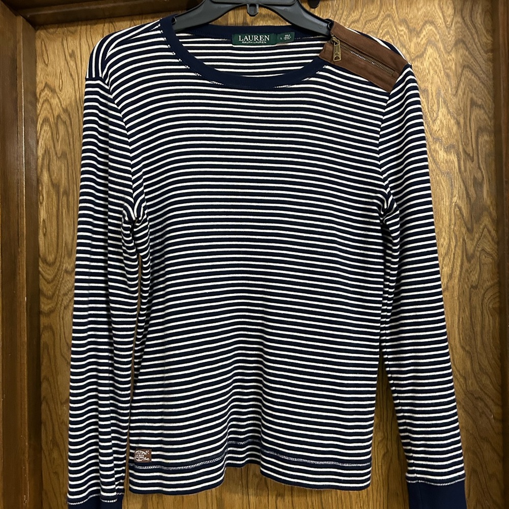 Lauren Ralph Lauren Navy & White Striped Long Sleeve Top